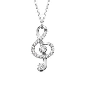 Sterling Silver CZ Treble Clef Necklace – 18" Chain